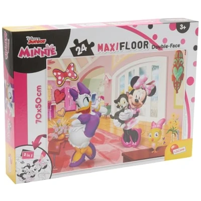 Imagen de Liscianigiochi Puzzle Maxi Floor para niños de 24 piezas 2 en 1, Doble Cara con reverso colorear Disney Minnie 74068