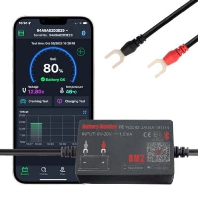 Imagen de Bluetooth 4.0 Monitor de batería probador inalámbrica, cargador automóviles activado y del sistema alarma 12V solar analizador digital marina