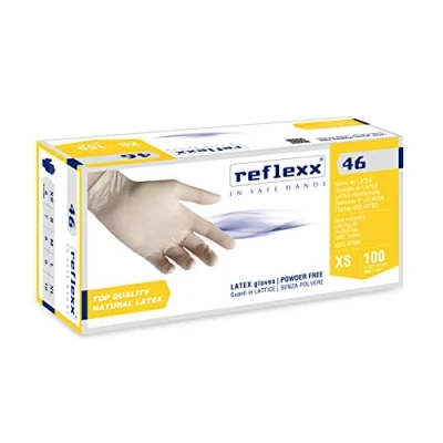 Imagen de Reflexx Guantes de látex R46 Sin polvo, Talla M, ámbar, 100 piezas