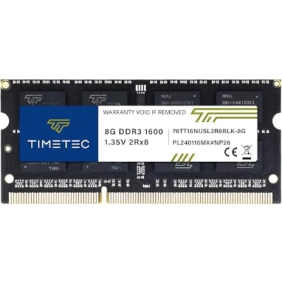 Imagen de Timetec 8GB DDR3 1600MHz PC3 12800 sin búfer 1,35V/1,5V CL11 2Rx8 Dual Rang 204 Pines SODIMM Ordenador portátil PC RAM módulo actualización PCB Negro