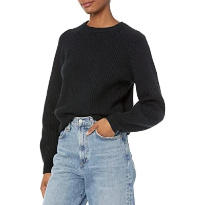 Imagen de Amazon Essentials Jersey acanalado con cuello redondo Mujer, Negro, XS