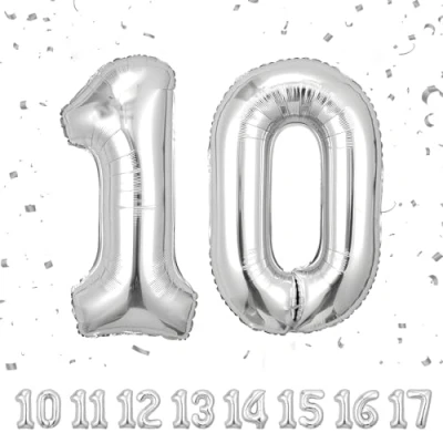 Imagen de Globos de Cumpleãnos Numeros 10 Plata,101 CM Globo Gigantes Grandes Decoracion,Globo Numero Niño Niña Adultos decorazione,Vuelan con Helio
