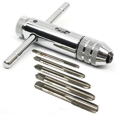 Imagen de MUCHEN SHOP Screw Tap Set,Ajustable HSS Llave de Grifo T Tipo Forma Trinquete con 5 Tamaños Manual Rrosca Rosca M3 M8 3mm 8mm