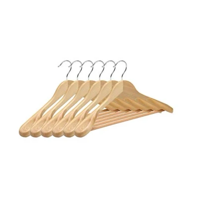 Imagen de COM FORT HOUSE Perchas de Madera Chaqueta Color Natural Diseño Elegante Percha para Abrigos Pack 6 Unidades Gancho Acero Inoxidable Giratorio