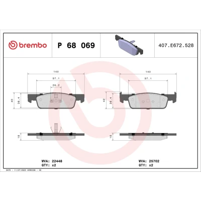 Imagen de BREMBO P 68 069 Juego de pastillas freno excl. contacto avisador desgaste sin accesorios DACIA: LOGAN 2, RENAULT: Sandero / Stepway 2