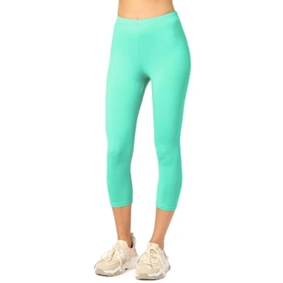 Imagen de Merry Style Leggins Deportivos para Mujer Pantalones Piratas Suaves Elásticos Leggings de Algodón 3/4 Mallas Confortables MS10 199 (Menta,L)