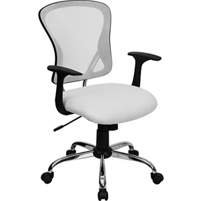 Imagen de Flash Furniture Silla de oficina giratoria malla Alfred Mid Back White con base y brazos cromados