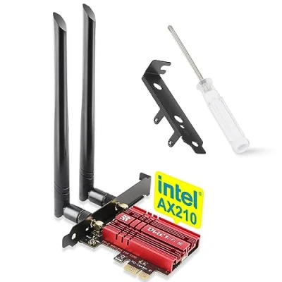 Imagen de Ubit Tarjeta WiFi 6E Bluetooth 5.2 PCIE WLAN, Intel AX210 5400 Mbit/s Antena de 2,4 GHz/5 GHz/6 GHz, Chip para PC Escritorio Windows 10 y 11 64 bits