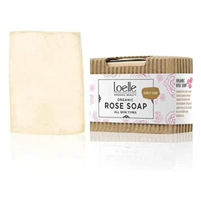 Imagen de Loelle Jabón Artesanal con Aceite de Rosa Damasco, Jabones Sólidos para Rostro y Cuerpo Hechos Ingredientes Naturales, Gel Ducha Ecológico Pieles Sensibles, Hecho en Marruecos (75g)