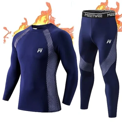 Imagen de MeetHoo Hombre Conjunto de Ropa Interior Térmica, Base Layer Invierno Long Johns Traje Compresión Secado Rápido Camisetas y Pantalones Manga Larga para Esquí Deportivo Correr