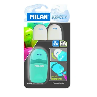 Imagen de Sacapuntas milan capsule plastico 1 uso con goma + 2 recambios de en blister