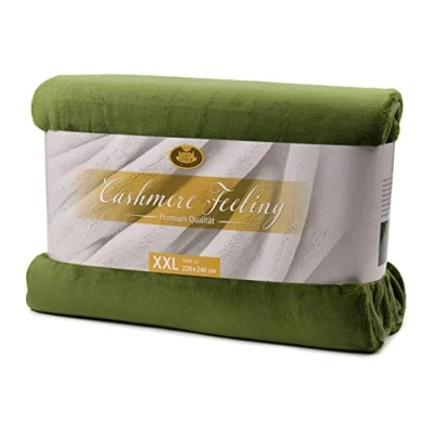 Imagen de Gözze Manta de Salón Sensación Cachemira Premium, 500 g/m², 220 x 240 cm Verde oscuro