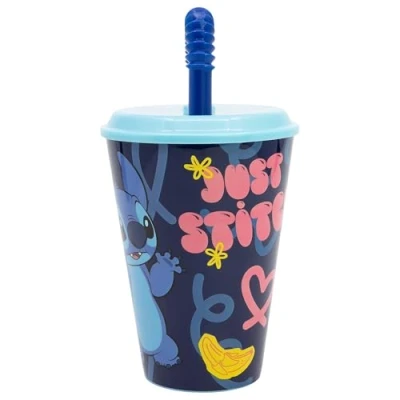 Imagen de Vaso Infantil Reutilizable con Tapa y Pajita de 430 ml Stitch