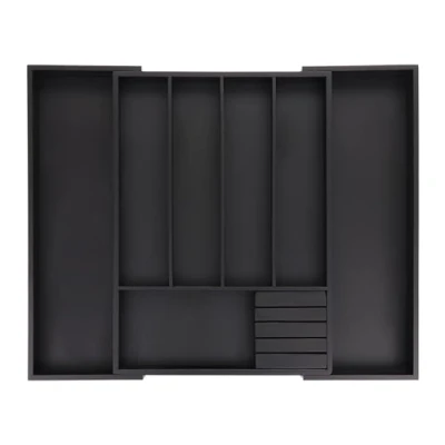 Imagen de Relaxdays Cubertero Bambú Extensible Cajón, Portacubiertos 5 7 Espacios, Soporte Cuchillos, 5x32,5 55x44,5cm, Negro, x 32.5 44.5 cm