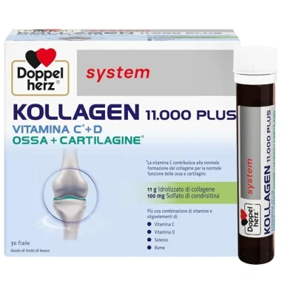 Imagen de Doppelherz system KOLLAGEN 11000 PLUS Complemento Alimenticio para Huesos, Articulaciones y Tendones con Colágeno, Vitaminas, Oligoelementos Más, Sin Gluten ni Lactosa, 30 Viales