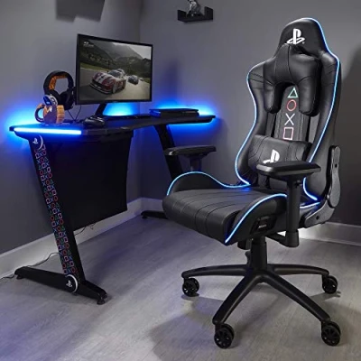 Imagen de x Rocker Silla ergonómica para Juegos, Amarok Playstation, con reposabrazos 3D e iluminación LED, giratoria y Regulable en Altura hasta 120 kg, 86 70 33 cm