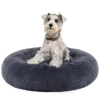 Imagen de Feandrea Cama de Perros, para Cojín Central Extraíble y Lavable, Alfombra Felpa Suave Mullida, 70 cm Diámetro, Gris Oscuro PGW039G02