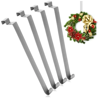 Imagen de com four® 4X Ganchos para Puertas de Acero Inoxidable 26 cm Coronas y decoración Perchas Apartamentos páginas Interiores percheros Colgar