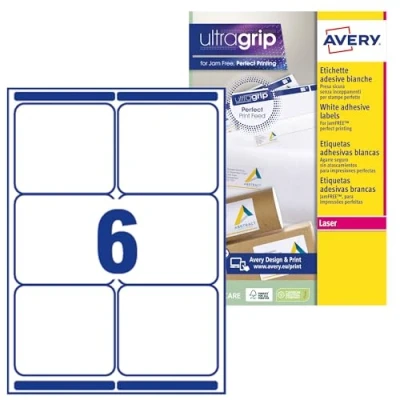 Imagen de Avery España L7166 100 etiquetas adhesivas blancas ideales para envios paquetes, imprimibles, medida 99,1x93,1mm, Caja de 600