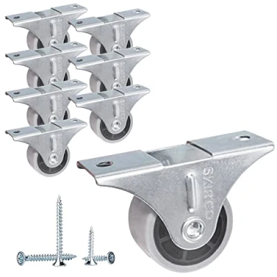 Imagen de SKIR&#039;CO Paquete de 8 ruedas pequeñas 30 mm para muebles, goma gris, fijas, no giratorias, dirección unidireccional, tornillos incluidos (8)