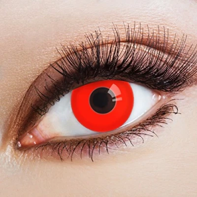Imagen de aricona Kontaktlinsen Lentes de contacto rojas que cubren fuertemente sin dioptrías color para carnaval, fiestas disfraces, cosplay, 2 piezas