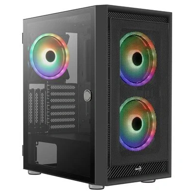 Imagen de Aerocool Graphite ARGB ATX Mid Tower Case, Tempered Glass Side Panel, 3x 14cm Fans, Black