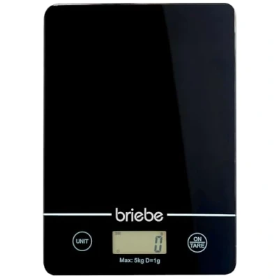 Imagen de briebe Báscula Cocina Digital, Balanza Alta Precisión 1g / 0.1oz, Peso Comida hasta 5Kg, Pantalla LCD, Función TARA, Plataforma de Vidrio Resistente, Multifunción Pesa gr ml Oz Lb