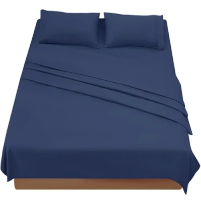 Imagen de FARFALLAROSSA Sabanas Cama 180 Juego Sábanas 4 Piezas Bajera Ajustable Encimera 2 Funda de Almohada 50x80 (Cama 180x190/200 cm, Azul)