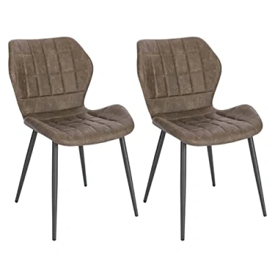 Imagen de WOLTU 2X Sillas Comedor, Silla Cocina con Respaldo en Cuero Sintético de Estilo Vintage, Nordica para Dormitorio, Salón y Estructura Metal, Marrón Oscuro, BH357dbr 2