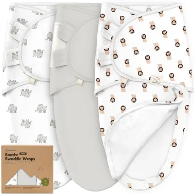 Imagen de 3 Piezas Sacos De Dormir Con Cremallera Para Bebé Saco Recién Nacidos 0 a Meses,Pañal Nacidos,Pañales Bebés Fáciles Cambiar,Mantas Guardería(The Wild 2)
