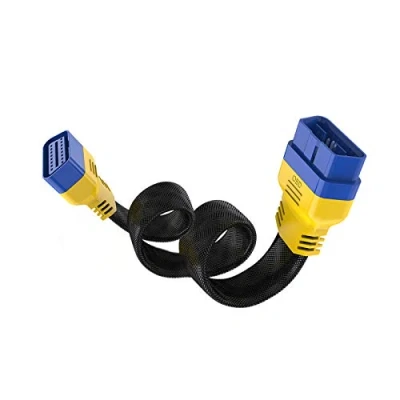 Imagen de OURANTOOLS OBDII 16 pines macho a hembra adaptador de cable extensión, diagnóstico OBD OBD2 conector 60 cm (espesar material nylon)