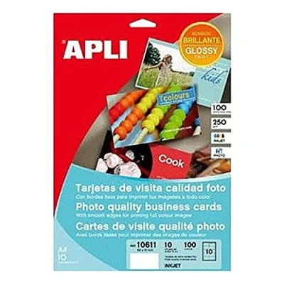 Imagen de APLI 10611 Bolsa de 10 hojas tarjetas visita, 89 x 51 mm, para impresión, color glossy