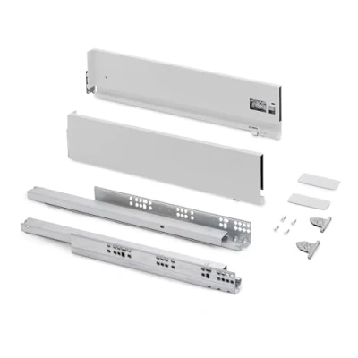 Imagen de Emuca Kit cajón para cocina o baño con regulación 3D, altura 131mm, profundidad 350mm, 40 Kg, cierre suave, tableros no incluidos, Acero, Blanco