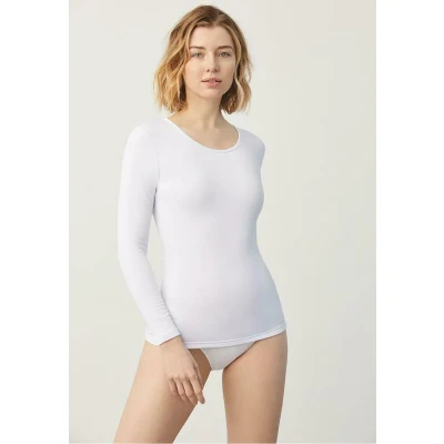 Imagen de YSABEL MORA Camiseta Térmica para Mujer de Manga Larga. Térmico con Interior Afelpado Invierno. Ropa Frío Extremo Deporte y Nieve. Color Blanco. Talla L