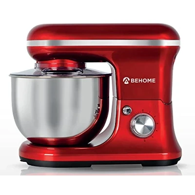 Imagen de BEHOME Amasadora planetaria profesional, 1200 W, 5 l, 6 velocidades, función pulse, batidor para amasar, mezclar