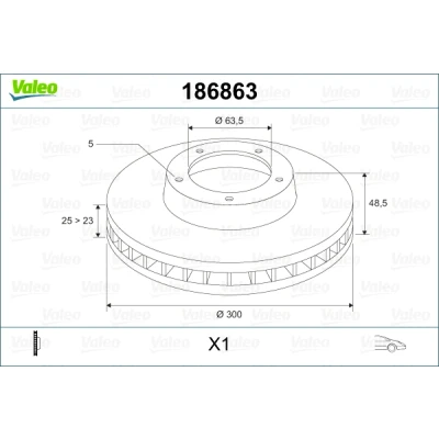 Imagen de VALEO 186863 Disco de freno Eje delantero 300 25 5 ventilado FORD: C Max 2, KUGA Focus VOLVO: S40 II, V40 Hatchback, V50