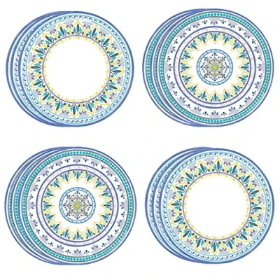 Imagen de Talking Tables Platos de papel geométricos marroquíes amarillos y azules Vajilla desechable para fiesta verano, cumpleaños, reciclable, paquete 12, 23 cm