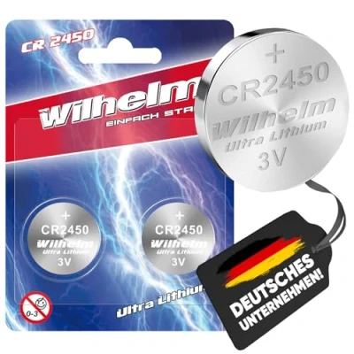 Imagen de Wilhelm CR2450 Pilas de botón (litio, 2 unidades, 3 V, 600 mAh, diámetro 24,5 x 5,0 mm, DL 2450 CR 2450)