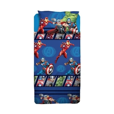 Imagen de Avengers Juego de sábanas para Cama Plaza y Media, Media Disney, sábana encimera, Bajera Ajustable, Funda Almohada, Azul, Marvel, 100% algodón,