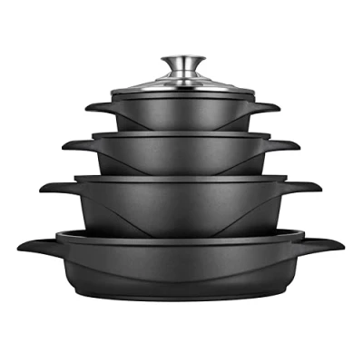 Imagen de Smile MGK17 Batería de Cocina Inducción 8 piezas, Aluminio Fundido, 4 Ollas, Tapas Vidrio, Apta para Todo Tipo Cocinas, libre PFOA