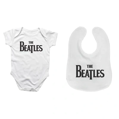 Imagen de Spike Leisurewear The Beatles Body y babero para bebé, diseño clásico de Beatles, blanco, Age 3 6 Months