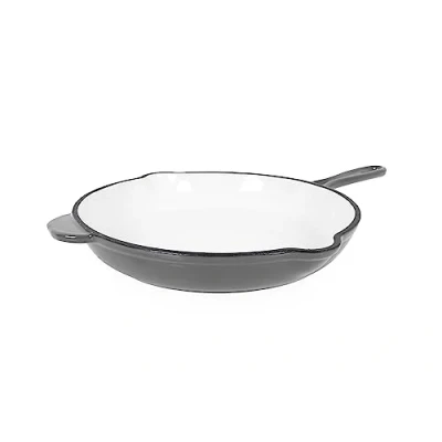 Imagen de Echtwerk Sartén de hierro colado con revestimiento esmaltado dos asas y pico, apta para horno, barbacoa, asador e inducción Crema Ø 26,5 cm Gris