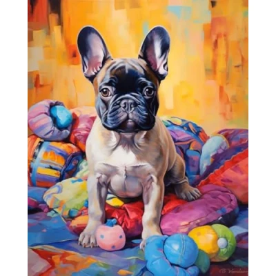 Imagen de Kit estampado de punto cruz, cálido perro bulldog francés, kits cruz para adultos, fáciles contar principiantes, 16 x 20 pulgadas