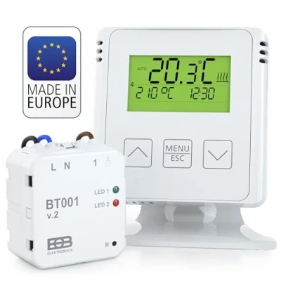 Imagen de ELEKTROBOCK BT731 Termostato inalámbrico para habitación con Receptor, Base de Soporte, Alcance hasta 35 m, calefacción eléctrica y por Infrarrojos, programas semanales