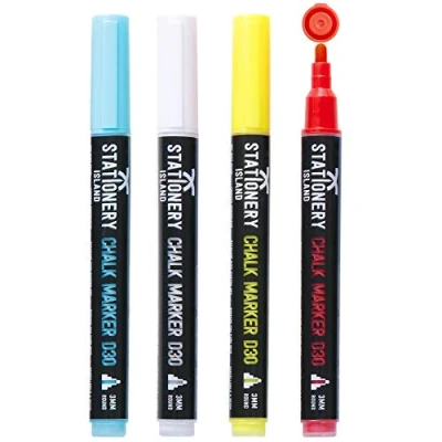Imagen de Stationery Island Rotuladores de Tiza Liquida Borrado en Seco, Punta Redonda Fina 3 mm Paquete 4 Colores para Vidrio, Pizarras Blancas Y Negro, el Hogar, la Escuela o Oficina