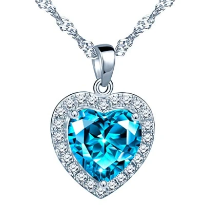 Imagen de Yumilok Collar de Mujer Plata 925, Colgante Corazón Océano, Circón