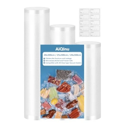 Imagen de AiQInu 3 Packs Bolsas Vacio Alimentos, De Envasar Al para Almacenamiento Y CoccióN Bpa Free (28/25/20x300cm)