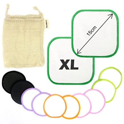 Imagen de Discos desmaquillantes reutilizables ecologicos. Toallitas bambu grandes suaves y lavables (SET A)