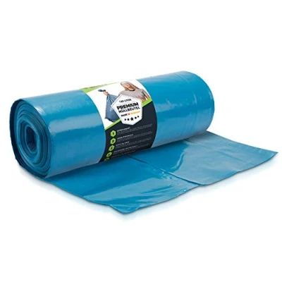 Imagen de bolsas de basura extrafuertes 120 litros 70 μ 10 piezas TIPO 100 FUERTE Y REPRODUCTOR 1 rollo, resistentes LDPE tamaño x 110 cm para uso comercial, saco azul