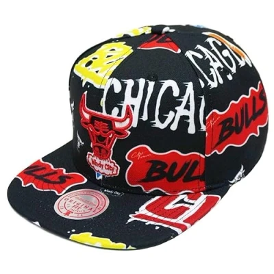 Imagen de Mitchell &amp; Ness Gorra Snapback Pack de pegatinas Chicago Bulls, Negro , Talla única
